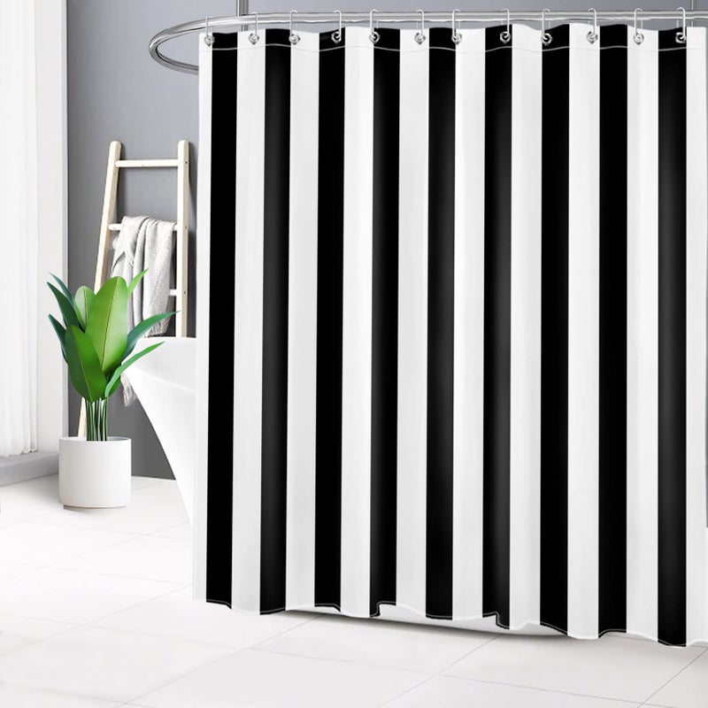 LB Black and White Stripe Shower Curtain,Black and White Shower Curtains for Bathroom,72x78 inch Waterproof Polyester Fabric,Concise Fashion Bathroom Decor,Hooks Included - Image 2